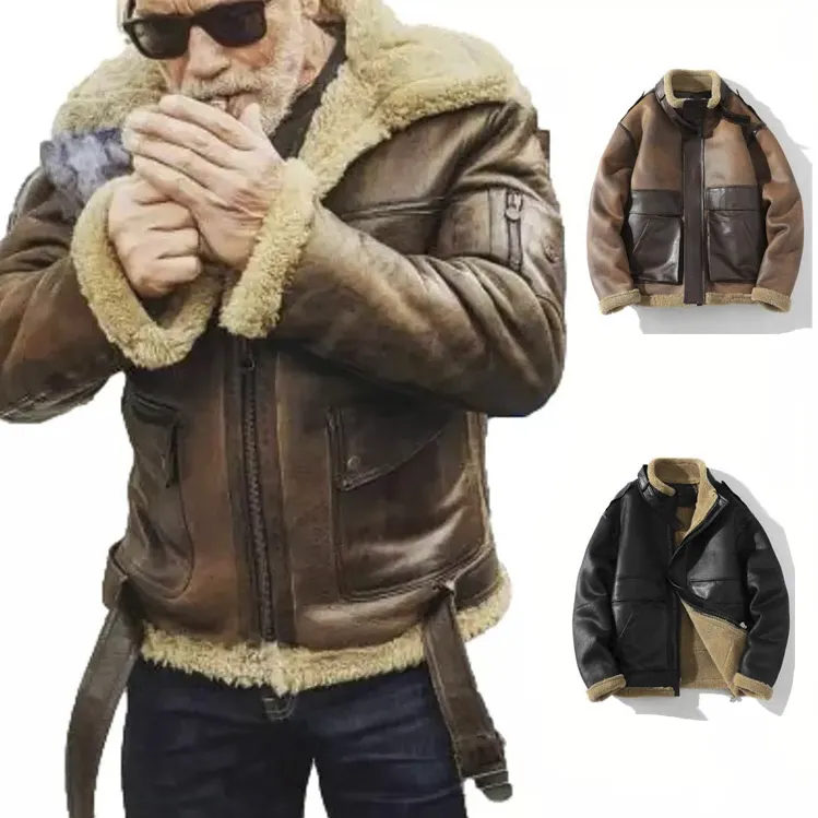 Winter men clothing erkek mont este polaire homme jacket deri erkek mont Mens heavy weighty Warm thick Fur Coat Leather Jackets