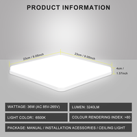 Plafonnier LED Économe en Énergie 36W Ultra Mince IP44 Étanche Carré/Rond CCT 6500K pour Éclairage Intérieur Chambre