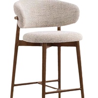Tabouret de Bar de Cuisine Moderne Style Nordique, Cadre en Bois Massif, Dossier Haut, Tissu Personnalisable, Design Vintage pour Salon