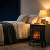 Cheminée électrique autoportante 2000W avec effet de flamme réaliste, thermostat réglable et protection contre la surchauffe pour la maison et l'hôtel