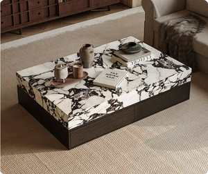 Meja Kopi Mewah Marmer Putih Calacatta Viola Italia dengan Alas Rendah/plinth/pedestal Modern untuk Perabot Ruang Tamu - Product Image 5