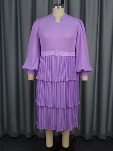 AM050105 Lanterna Roxa Manga Plissada Vestidos Roupas Africanas Plus Size Elegante Casual Vestido Em Camadas Chiffon - Product Image 4