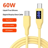 Câble de charge rapide et de transfert de données double Type C en silicone véritable, grand format, avec affichage numérique, jaune, pour tous les smartphones