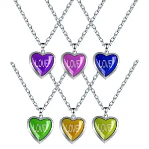 Персонализированный подарок, кулон в форме сердца из нержавеющей стали, меняющий цвет, уникальное украшение для влюбленных пар, ожерелье, ожерелье