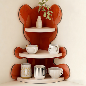 Portabicchieri in Legno a Forma di Orso, Organizzatore a Tre Livelli, Mensola Angolare per Scrivania, Porta Tazze da Caffè e Tè - Product Image 5