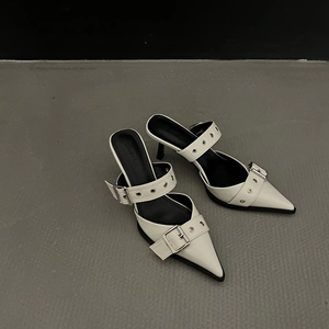 รองเท้าส้นสูงแบบเปิดส้น สไตล์ยุโรปและอเมริกา สำหรับผู้หญิง รุ่น Summer ~ Pointed Thin Heel Belt Single Shoes สีเงิน - Product Image 5