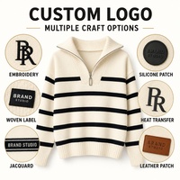 Pull rayé personnalisé OEM/ODM pour femme, style preppy, col à revers, tricot fin et ample, court, contrast de couleurs, collection automne/hiver