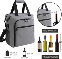 Sac fourre-tout durable pour 6 bouteilles de vin avec compartiment refroidisseur Chariot en polyester écologique pour les pique-niques de voyage avec deux ensembles de vaisselle