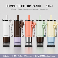 HOOMEY Tasse à paille en acier inoxydable 316 avec revêtement céramique 700 ml, anti-fuite, antibactérienne, style rétro, pour voiture, bureau, maison, voyage