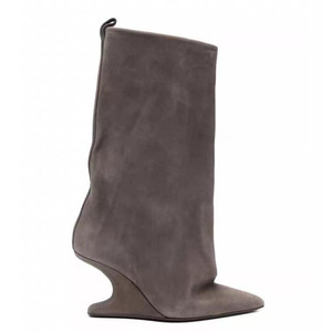 Custom Style Pointed Toe Suede Shoes High Top Wedge Heels Ankle <b>Boots</b> Sexy Women's on Short Booties - Product Image 5