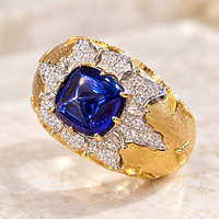 10K 14K 18K Gold Herrenring mit im Labor gezüchtetem blauem Saphir, Diamant-Blatt-Siegelring, Statement-Ring, kundenspezifisch OEM ODM