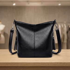Bolsos de Mujer de Cuero Genuino con Logotipo Personalizado, Bolsos de Mano de Diseñador de Marca de Lujo, Bolsos Cruzados Modernos con Textura Negra, Bolso Tote con Asa Superior para Damas - Product Image 1