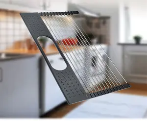 厨房硅胶可折叠水槽卷起碗碟晾衣架，带不锈钢碗碟架碗碟排水器架