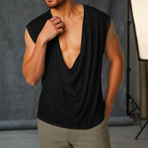 Men's Solid Black Sleeveless V-Neck <b>Tank</b> <b>Top</b> Casual Knitted <b>Loose</b> Fit - Product Image 3