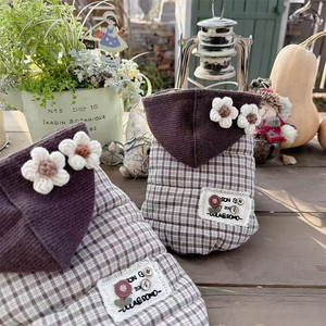 Mori Style Plaid Hooded Vest For <b>Dogs</b> Cotton <b>Padded</b> Warm Autumn Winter Small Medium Size Pet Clothes - Product Image 3