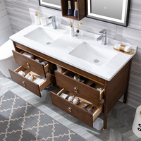 Double évier italien personnalisé, armoire de salle de bain de luxe moderne avec miroir
