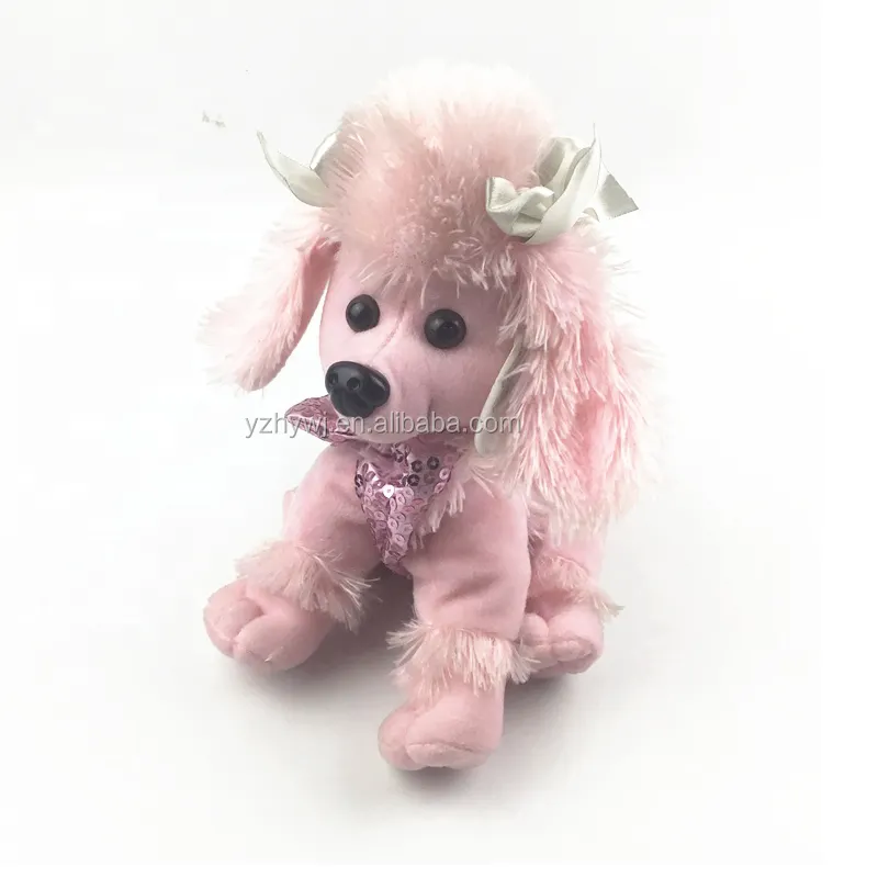 ขายส่งของเล่นตุ๊กตาสุนัขน่ารักสีชมพู Schnauzer สุนัขยัดไส้กระเป๋าสําหรับเด็กผู้หญิง