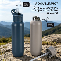 Bouteille d'eau sport classique en acier inoxydable 304 à double paroi isolée sous vide de 20 oz avec paille pour la randonnée