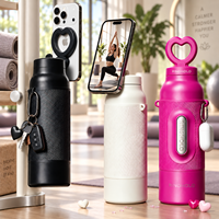 Gobelet magnétique N52 avec support pour téléphone, bouteille d'eau en acier inoxydable 304 à double paroi isolée sous vide de 24 oz et 32 oz avec housse