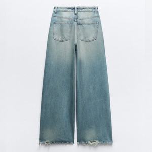 Jeans baggy pour femme, style boyfriend, taille basse, coupe super large, bleu délavé, effet vieilli, style hip-hop, sexy, vente en gros OEM pour marques de mode - Product Image 4