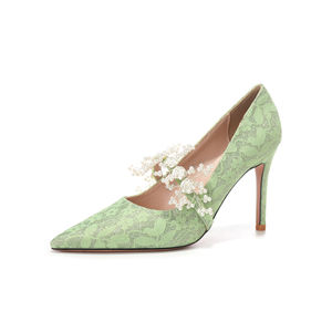 Floral Lace Flower Decorated Pointed <b>Toe</b> Stiletto Heels Cover Heel Cotton Lining Fashion Trend Wedding Party Shoes - Product Image 5