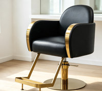 Chaise de salon moderne minimaliste noire et or, coussin épais, levage hydraulique, base ronde, repose-pieds, chaise de coiffeur