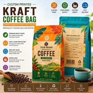 Bolsa de Papel Kraft Personalizada para Envasado de Alimentos, con Fondo Plano, Pequeña, Laminada con Aluminio, con Cierre Ziplock y Válvula para Café - Product Image 1
