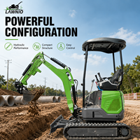 Mini-excavatrice compacte LAWNIO 18L avec cabine, 1,4 tonne, commande par pilotage, chenilles en caoutchouc, pour travaux en espace restreint, usage professionnel