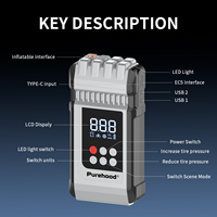 Démarreur de voiture Purehood S200 gris 27000mAh 4000A de crête avec lumière LED et compresseur d'air 150PSI pour camion et moto