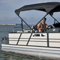Bateau ponton familial de 6,7 m (22 pieds) en aluminium soudé, idéal pour les barbecues et les fêtes, avec moteur hors-bord de 150 CV, à vendre