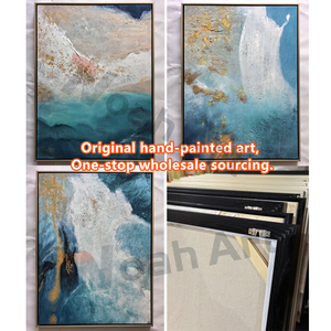 Décoration d'intérieur, <span class=keywords><strong>peinture</strong></span> abstraite <span class=keywords><strong>sur</strong></span> <span class=keywords><strong>toile</strong></span> peinte à la main, paysage moderne, art mural bleu doré - Product Image 4
