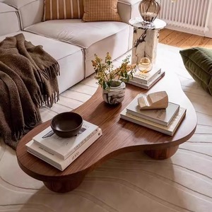 Tavolino da Caffè Moderno ed Ecologico in Legno Massello, Design <span class=keywords><strong>Mobile</strong></span>, Colore Noce Francese, Arredamento per <span class=keywords><strong>Soggiorno</strong></span> - Product Image 3