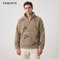 Veste Homme Vintage Broderie Florale Hiver Chaud Polaire Sherpa Épais Streetwear Décontracté Pull En Stock