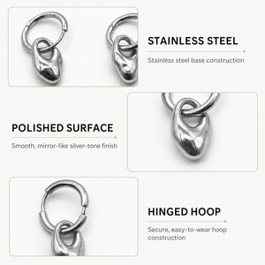 Boucles d'oreilles pendantes en acier inoxydable, motif fluide et élégant, finition argentée polie et options de couleur plaqué or 14 carats sous vide, 27×14 mm - Product Image 3