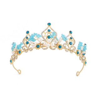 BELLEWORLD jolies filles couronne <span class=keywords><strong>de</strong></span> fée couronnes <span class=keywords><strong>de</strong></span> reconstitution historique baroque bleu cristal fait à la main perlé perle princesse couronnes pour <span class=keywords><strong>bouquet</strong></span> <span class=keywords><strong>de</strong></span> fleurs - Product Image 2