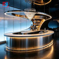 Comptoir de bar LED en cristal transparent naturel, mobilier commercial sur mesure, avec armoire à vin intégrée pour hôtel