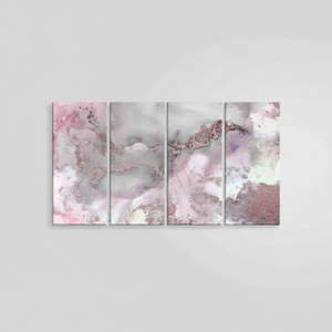 Impression sur verre à l'encre d'alcool scintillante - Art sur toile marbrée rose et grise, lot de 4 toiles - Product Image 2