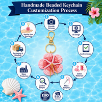 Gantungan Kunci Bunga Hibiscus Manik-Manik Buatan Tangan, Gantungan Kunci Bunga Berhias Manik-Manik, Aksesoris Tas Musim Panas Tropis, OEM Grosir MOQ 50pcs