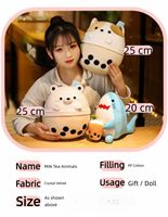 Peluche Mignonne Boba Pig Dog Cat de 30 cm, Douce et Rembourrée en Coton PP, Oreiller Thème Bubble Tea Lait