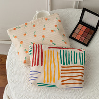 Sac de rangement cosmétique en velours côtelé pour femmes, grande capacité, en gros, sac de maquillage en velours côtelé floral, pochette zippée pour les voyages