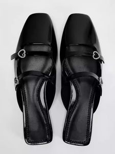 DEleventh ZAs Nouvelles chaussures pour femmes à bout rectangulaire effet cuir peint boucle à talon plat style <span class=keywords><strong>mocassin</strong></span> sandales décontractées tendance - Product Image 4