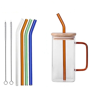 12oz Wide Mouth <b>Glass</b> <b>Mason</b> <b>Jar</b> Drinking <b>Glasses</b> Tea Cups Saucers Bamboo Lids Straws Square Color Handle Square Color Handle Cup - Product Image 2