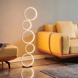 Venta al por mayor creativo LED cinco círculos anillos simple toque atenuación lámpara de pie para sala de estar Hotel dormitorio