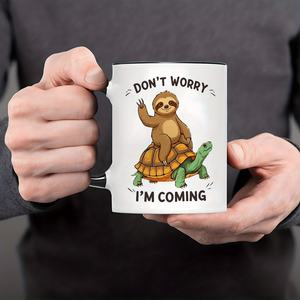 Tazza di caffè divertente bradipo e tartaruga di marca Diytree 11 Oz con citazione "non ti preoccupare, sto arrivando" per l'ufficio - Product Image 3