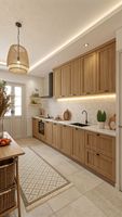Meubles de cuisine modulaires haut de gamme à grain clair, armoire murale vitrée à porte Shaker encadrée avec éclairage LED pour la conception de cuisines de villas