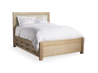 Cadre de lit King Size en bois de chêne, design minimaliste simple, style rustique, mobilier de ferme, luxueux avec revêtement en tissu