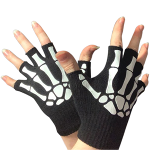 Guantes de esqueleto de Halloween para adultos, unisex, de punto elástico, oscuro, invierno, fiesta diaria, ciclismo, deportes, pesca - Product Image 3