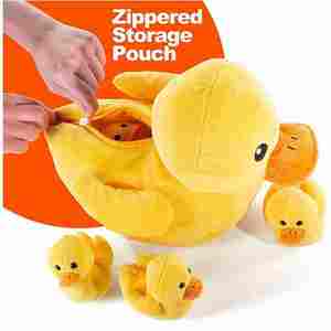 Venta al por mayor personalizable amarillo pato momia <span class=keywords><strong>cinco</strong></span> <span class=keywords><strong>patitos</strong></span> peluche almohada súper suave felpa forro de malla lindas bolsas cremallera modelo caliente - Product Image 4