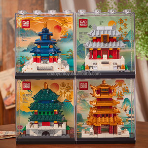 Dört ünlü yapı oyuncak blokları ile akrilik ambalaj kutusu Unisex sarı vinç kulesi bulmaca benzersiz hediye fikir yapı taşları - Product Image 1