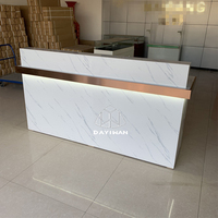 Bureau de réception moderne en marbre, panneau UV, table de réception de bureau, modèles